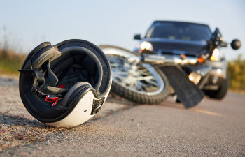 helmet and motorcycle on the road