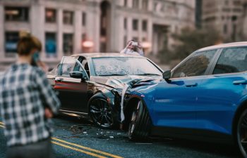 Image of a car accident that occurred on the stomach. 3d render and illustration.